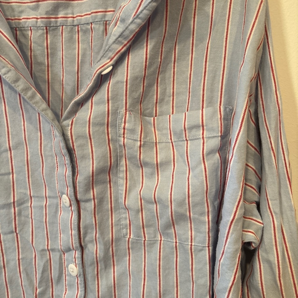 Auden Light Blue Pajama Shirt with Red Stripes XXL - Picture 2 of 6